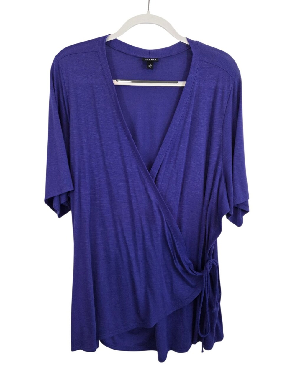 Torrid Purple Faux Wrap V-Neck Short Sleeve Stretch Blouse Size 4 ~ Pre-Owned